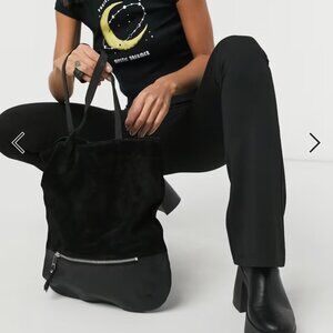 NWOT - Topshop Genuine Leather & Suede Hobo Shoulder Bag - Black